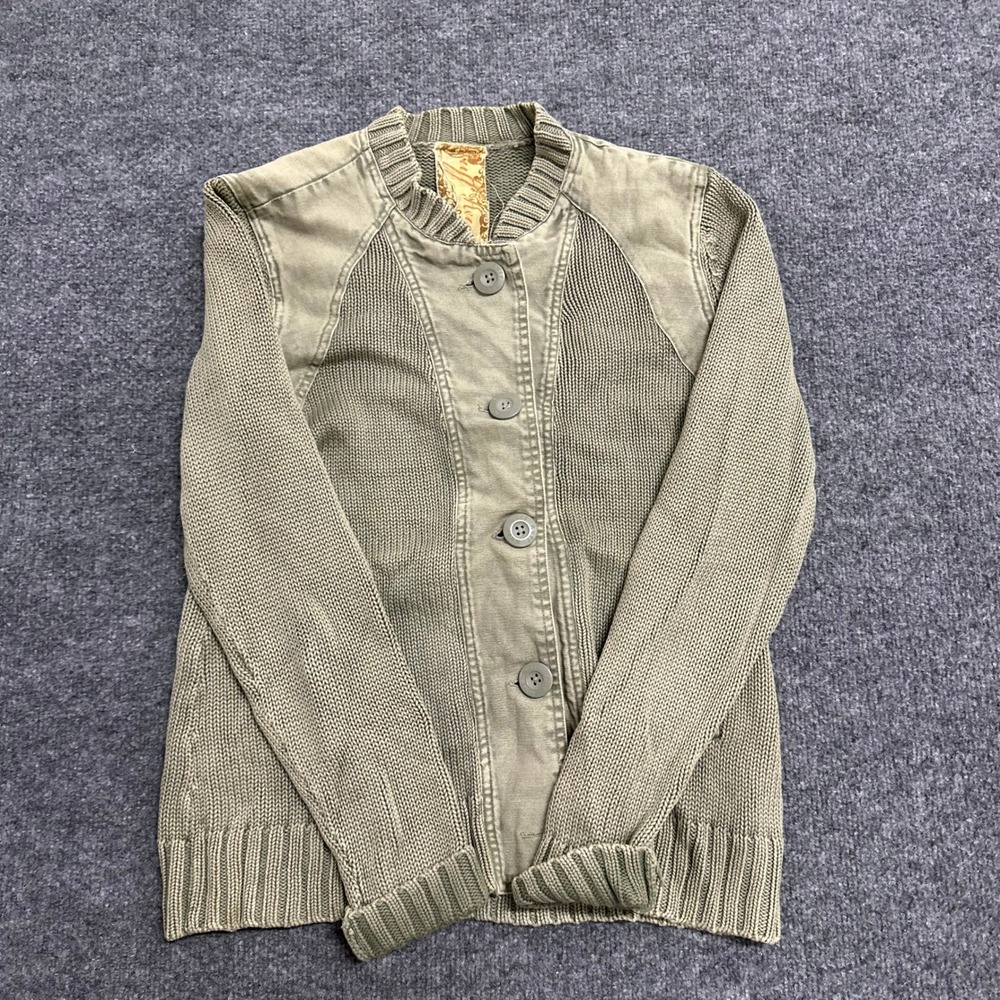 Ruff Hewn Cardigan Womens Size M Olive Green Cotton Knit Button Front Utility
